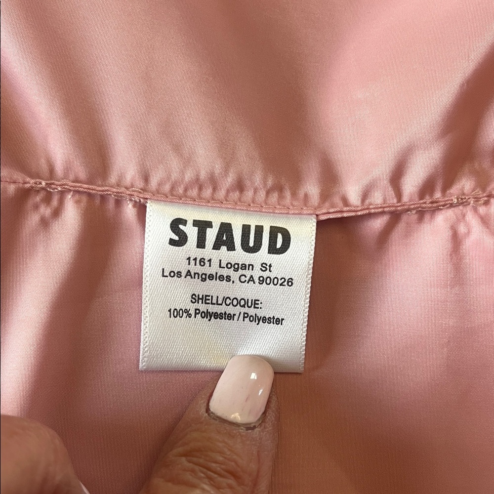 STAUD Dusty Pink Strapless Bow Crop Top, Satin Fabric, Stretchy Back, Sz L - Picture 9 of 11